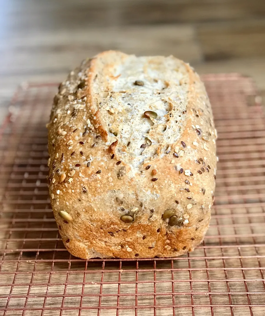 The seeded loaf, a whole wheat and white blend crusted with sunflower and flax seeds